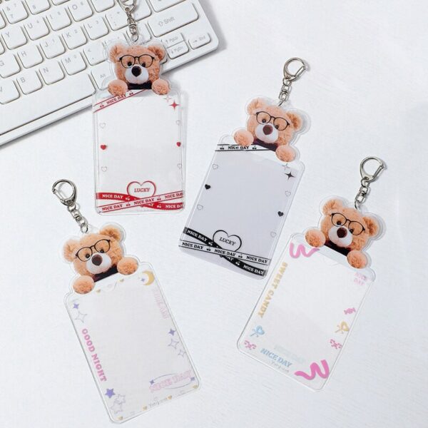 Teddy Bear Kpop Idol Photocard Holder Pvc Women Girls Bank Id Card Holder Keychain Photo Sleeve 1