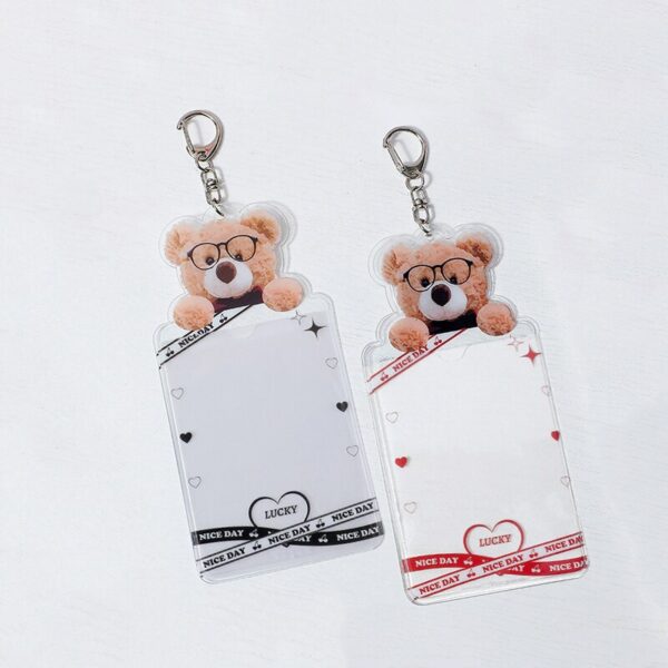 Teddy Bear Kpop Idol Photocard Holder Pvc Women Girls Bank Id Card Holder Keychain Photo Sleeve 2