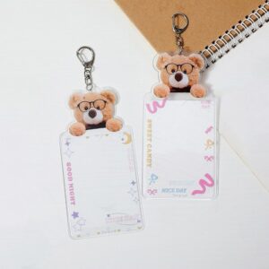 Teddy Bear Kpop Idol Photocard Holder Pvc Women Girls Bank Id Card Holder Keychain Photo Sleeve 3