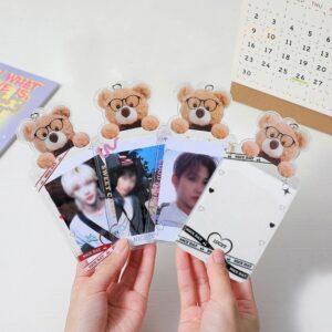 Teddy Bear Kpop Idol Photocard Holder Pvc Women Girls Bank Id Card Holder Keychain Photo Sleeve