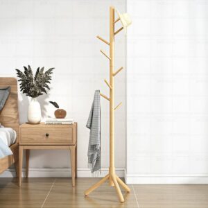 Wood Tree Shaped Coat Rack Minimalist Modern Clothes Hanger Floored Display Shelf Saving Space Clothing Rack 3