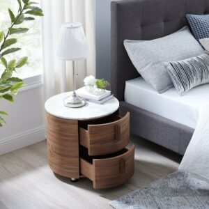 Modern Luxury Marble Nightstands With 2 Drawer Round Bedside Table For Bedroom